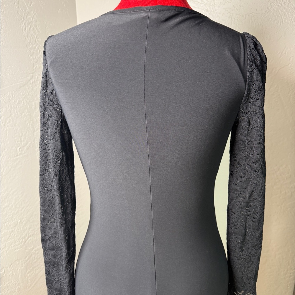 Lauren Ralph Lauren Black Wrap Sheath Dress Lace Long Sleeve Cocktail Size 0 - Picture 6 of 12